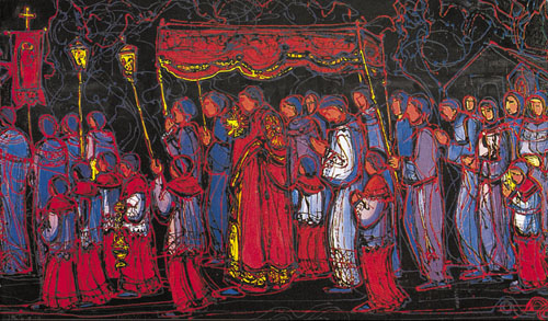 Josip Botteri Dini, noćna procesija, detalj, 1990.