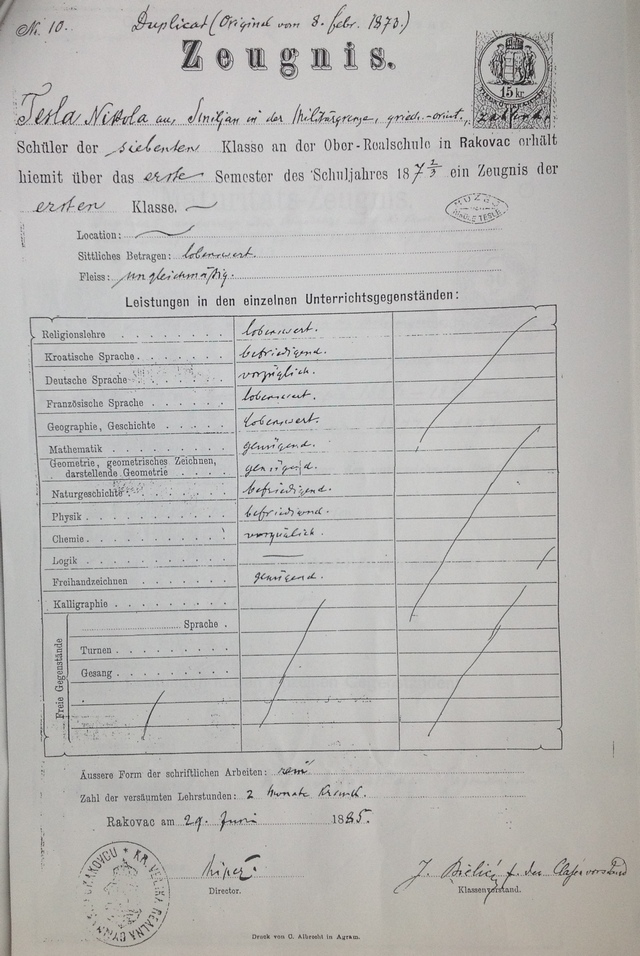 Maturalna diploma Nikole Tesle